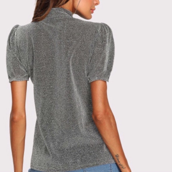 Metallic Silver Lamè Bow Tie Top - Picture 2 of 5